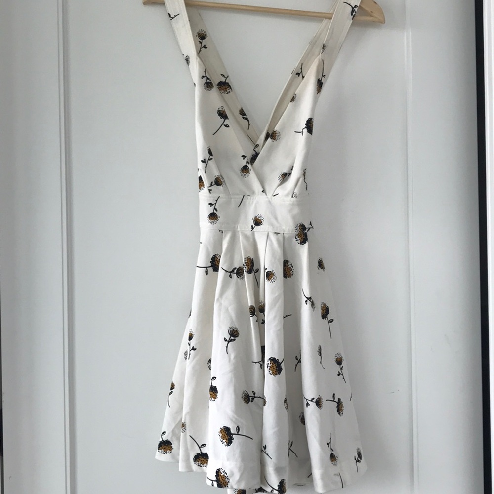 Free People White Floral Mini Dress with Yellow and Black Accents